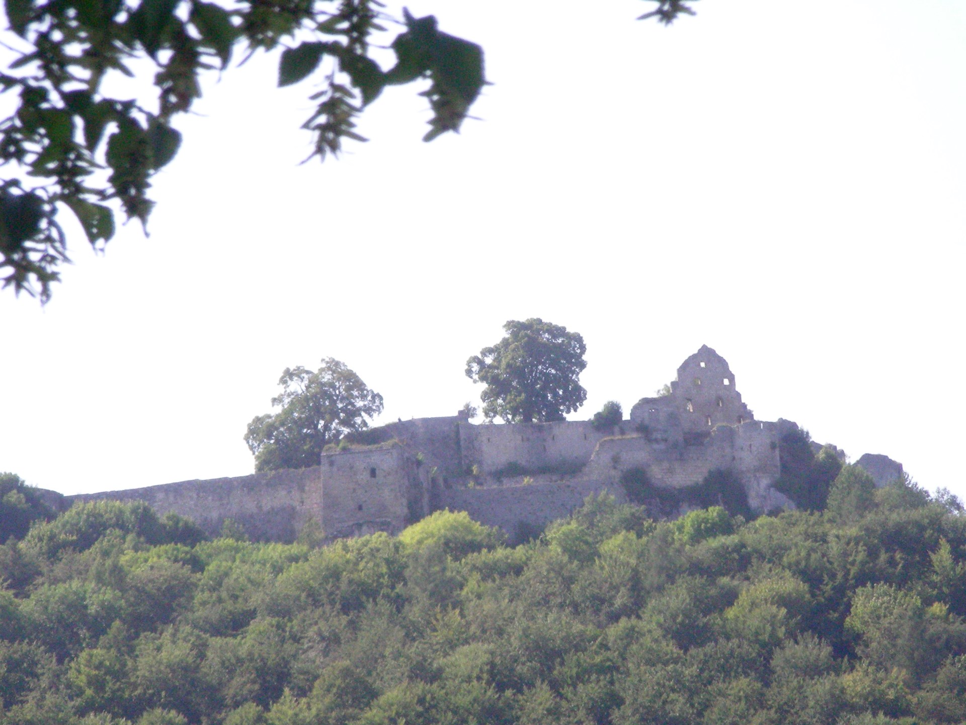Ausblick auf die Burgruie Hohenurach (vergrößert) vom Höhenfreibad aus